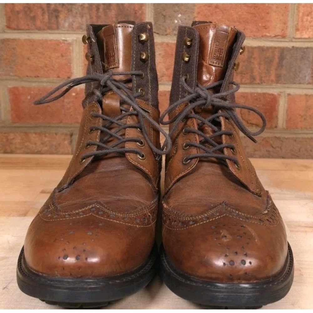 Ben Sherman Mens Daryl Brown Leather Wingtip Boots Brogue Size 12M - Picture 2 of 9